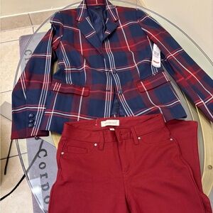 Plaid Blazer and Red Pants Set